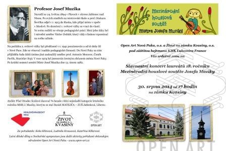 Pozvánka na Slavnostní koncert laureátů 18. ročníku Mezinárodní houslové soutěže Josefa Muziky